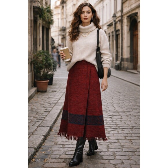Dresses & Skirts - Mary Flaherty Skirt Free Sze Wool Blend Midi Dark Academia European Boho Vintage
